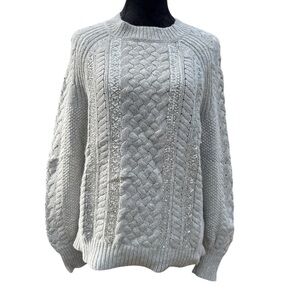J.Crew‎ Merino Wool Cable Knit Sequin Sweater Gray Medium Holiday K4664